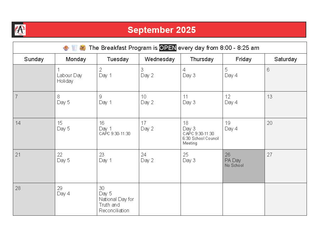 September 2025 Aldergrove Calendar
