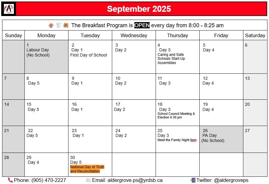 September 2025 Aldergrove Calendar